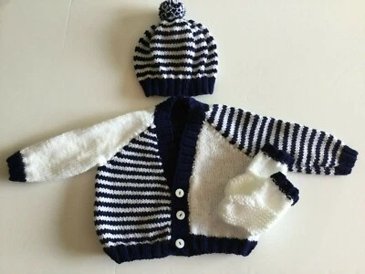 Novo conjunto de jaqueta bebê 3 peças azul marinho e branco para caber 17" - Imagem 1 de 4