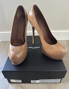 YVES SAINT LAURENT  PLATFORM TAN PATENT PUMP, SZ 40.5, MADE IN ITALY - Picture 1 of 8