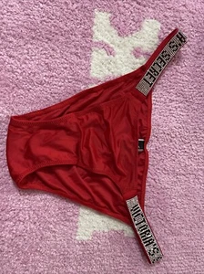 Victorias Secret Sexy RED Bombshell Logo Shine Strap Bikini Panties SMALL - Picture 1 of 3