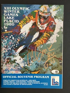 MIKE ERUZIONE AUTO'D 1980 WINTER GAMES OFFICIAL PROGRAM W/ 80 GOLD INSCR JSA - Picture 1 of 6