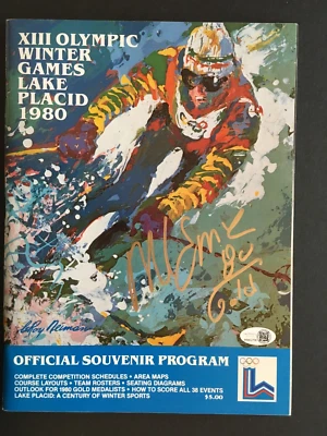 MIKE ERUZIONE AUTO'D 1980 WINTER GAMES OFFICIAL PROGRAM W/ 80 GOLD INSCR JSA - Image 1 of 4