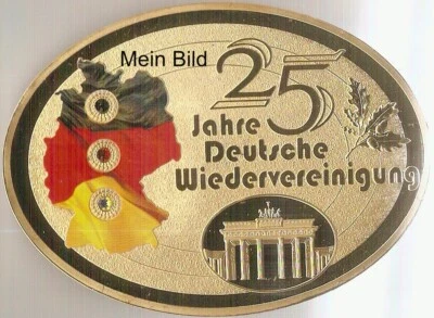 grosse Medallie 25 Jahre Wiedervereinigung Kupfer vergoldet Swarovski Steine PP - Bild 1 von 2