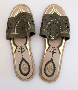 Tory Burch ANNIKA Sandali piatti taglia 10,5 verde taglio laser (KS8) - Foto 1 di 13