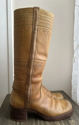 Vintage 1970s Frye Campus 14L “Longhorn” Banana Leather Boots 8 B USA Made - Image 1 of 4