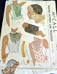*LOVELY VTG 1940s BEADED VESTEES HAT PURSE Sewing Pattern - Picture 1 of 2