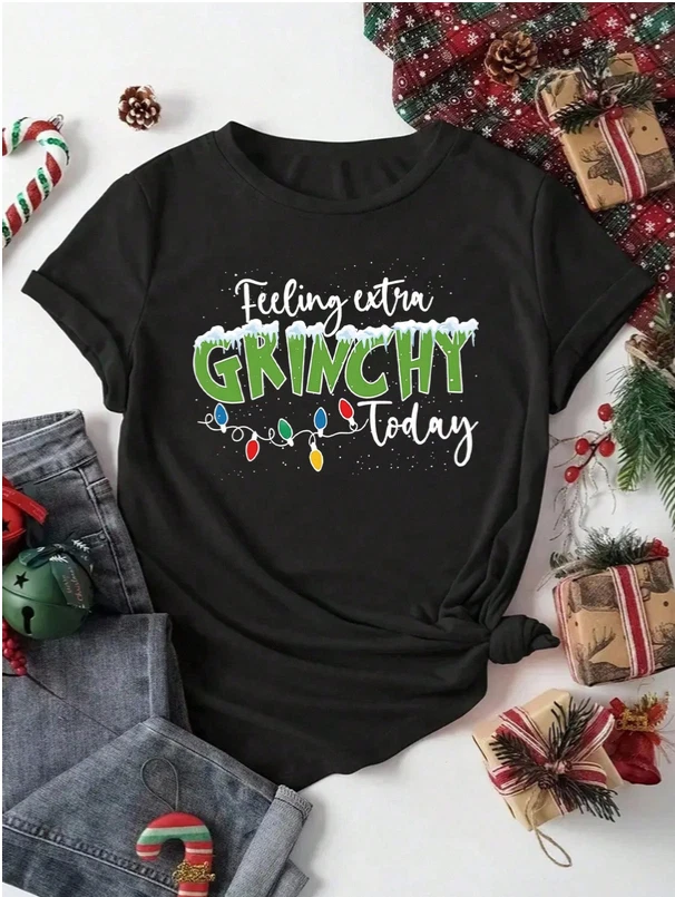 ARTISTRY ITALIAN Women’s “Feeling Extra GRINCHY Today” Christmas T-Shirt Funny Holiday Graphic Te
