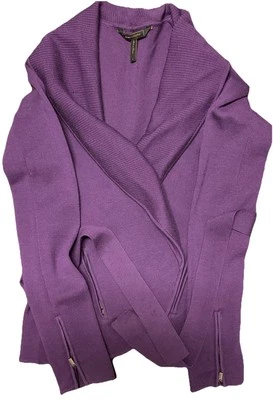 Chaqueta BCBG Maxazria Mujer Flutter Ciruela Púrpura Informal Mezcla de Lana Abrigo con Volantes Foto 1 de 4