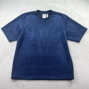 Adidas Velour Tee Shirt M Casual Trefoil Mens Womens Navy - Picture 1 of 11