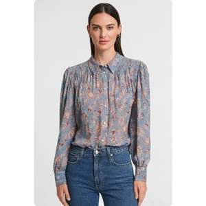 Blusa Top Camisa Verónica Barba Aturdida Floral Mujer Azul Calado Manga Larga 12 - Imagen 1 de 6