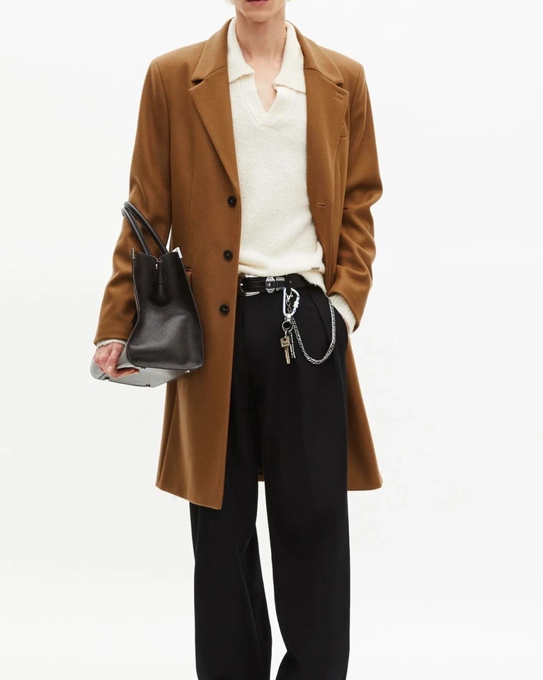 THE KOOPLES CAMEL LEATHER LAPEL COLLAR WOOL COAT UNISEX W-S,M-XS,(Fr)44 NWT $775 - Image 1 of 4