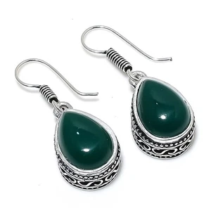Green Onyx Gemstone Handmade 925 Sterling Silver Jewelry Earring Size 1.4" - Picture 1 of 1