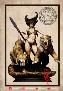 Frank Frazetta Inspired Huntress 3D Print, Unpainted Fantasy Warrior Model Kit - Picture 1 of 2