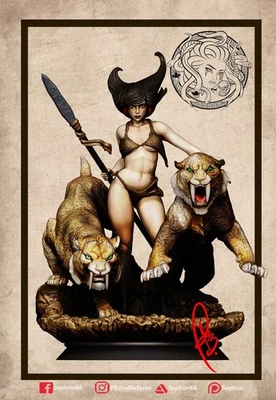 Frank Frazetta Inspired Huntress 3D Print, Unpainted Fantasy Warrior Model Kit - Image 1 of 2