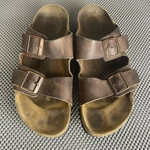 Birkenstock Arizona Sandals Adult Size 45 Brown Leather Buckle Made in Germany - Picture 1 of 15