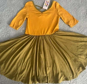 Dot Dot Smile Ballerina Twirl Dress Mustard  Green Color Block Girls 5/6 New - Picture 1 of 2