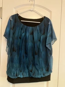 Flutter Short Sleeve Shirt Pleated Front Mesh Blouse Floral Tops Size XL C212 - Picture 1 of 9