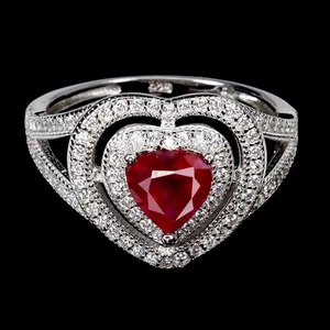 925 Sterling Silver Ring Heart Ruby 6mm Natural Gemstone Jewelry Size 8 - Picture 1 of 13