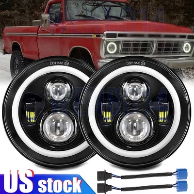 Par de faros LED halo de 7 pulgadas para camioneta Ford F-100 F-250 F-350 1953-1977 Foto 1 de 4