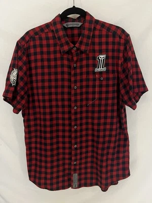 Harley Davidson Men’s Shirt Red Black Plaid Button Down Short Sleeve Size L  - Image 1 of 4
