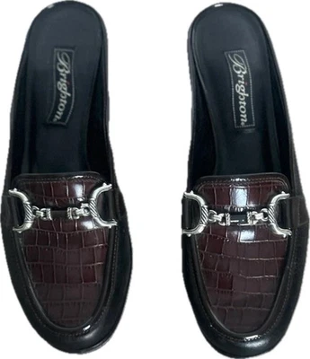 Brighton Austen Women’s Leather Shoes Mules Black/Brown Silver Slides Size 6.5 - Image 1 of 4
