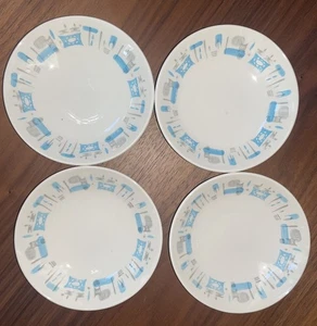 Vintage Royal China Blue Heaven Atomic Schalen 5 1/2" 5,5" Dessert Beeren Set 4 klein - Bild 1 von 2