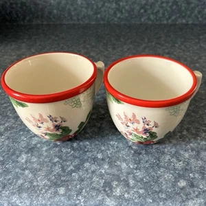 The Pioneer Woman Mug Country Garden Cup Stoneware White Floral Red Rim Lot of 2 - Picture 1 of 9