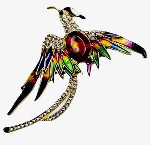 Phoenix Brooch Red Gemstone Enamel Mythical Bird Lapel Pin Gift - Picture 1 of 5