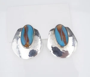 Pendientes de disco con clip de resina azul vintage plata esterlina Athalie 1,8" EE. UU. ES2651 - Imagen 1 de 3