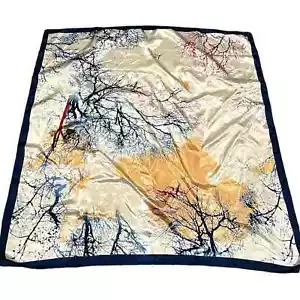Damenschal aus Seide 35 Zoll Baummuster beige blau abstrakt - Bild 1 von 3