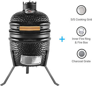 Kamado 13" Ceramic Mini BBQ Grill Smoker Egg Charcoal Cooking Oven Outdoor