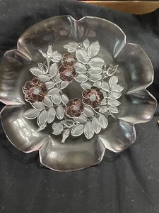 Vintage Mikasa Rosella Serving Tray Embossed With Pink Roses And White Leaves - Picture 1 of 7