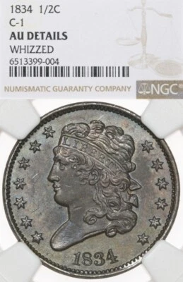 1834 1/2C NGC AU Det. Classic Head Half Cent - Image 1 of 3