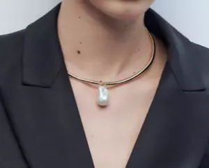 Ip Zara Pearl Choker Necklace Collar Gold Plated Woman TRF One Size Open NEW - Picture 1 of 8