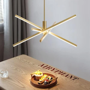 Gold Modern LED Chandelier, Dimmable 4 Lights Ceiling Pendant Lighting for Dinin - Picture 1 of 7