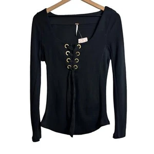 FREE PEOPLE LOOKING BACK SCHWARZ DAMEN LANGARM OBERTEIL ZUM SCHNÜREN GR. MEDIUM NEU - Bild 1 von 6