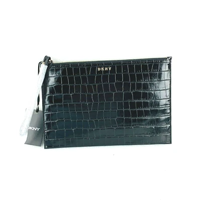 NEW DKNY Alligator Print Clutch Women Wristlet  Black MSRP $98 Z1 - Image 1 of 4