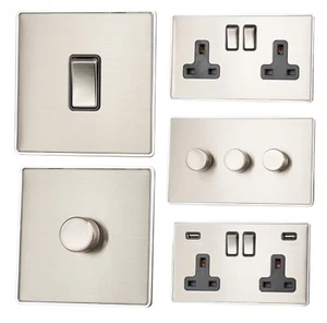 Enchufes LSS3 de acero cepillado sin tornillos, interruptores de luz, atenuadores, cocina, fusible - Imagen 1 de 32