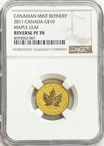 2011 GOLD CANADA $10 DOLLAR MAPLE LEAF 1/4 OZ REVERSE PROOF COIN NGC RPF 70 - Picture 1 of 2