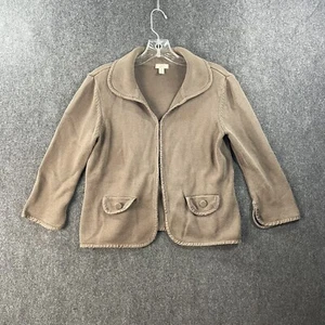 J Jill Cardigan Women's Small Petite Brown Silk Blend Pockets ¾ Sleeve - Picture 1 of 7
