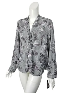 RACHEL ROY Vaughn Floral Glen Plaid Print Twisted Neck Blouse sz 10 NWT $89 - Picture 1 of 3