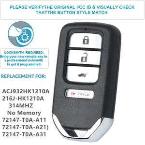 Mando a distancia de entrada sin llave inteligente proximidad Honda CR-V 2015-2016 de reemplazo - Imagen 1 de 5