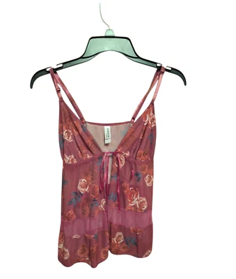 bebe Intimates Floral Sheer Camisole Top Ladies Large Fairycore Shabby LOGO Y2K - Image 1 of 4