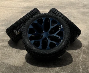 Black Snowflake 22" Wheels Blackhawk 33X12.50R22 R/T Tires GMC Sierra Yukon - Picture 1 of 7