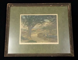 WALLACE NUTTING - THE TREE AT THE BRIDGE - HAND COLORED SIGNED FRAMED PRINT - Picture 1 of 5