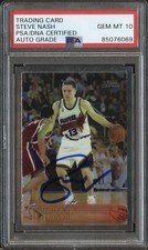 STEVE NASH SIGNED SUNS 1996 TOPPS CHROME ROOKIE CARD #182 PSA/DNA AUTO 10