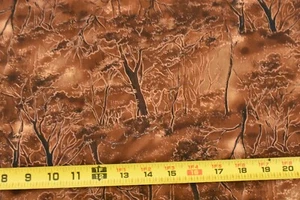By 1/2 Yd, Brown & Metallic-Copper Trees on Marbled-Brown Cotton, Hoffman, V486 - Picture 1 of 8