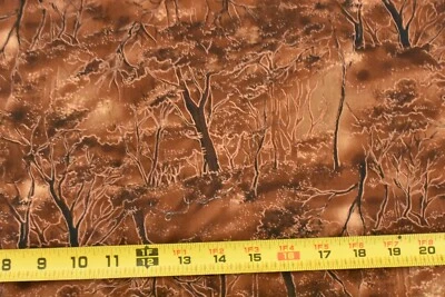By 1/2 Yd, Brown & Metallic-Copper Trees on Marbled-Brown Cotton, Hoffman, V486 - Image 1 of 4