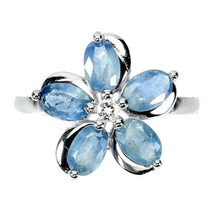 Anello in argento sterling 925 zaffiro blu ovale 6x4 mm gemma naturale... - Foto 1 di 9