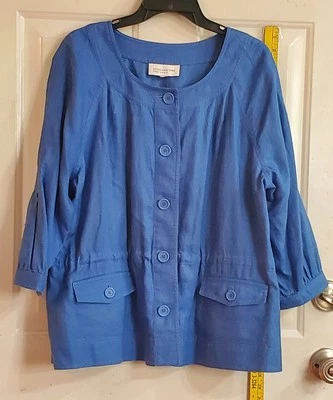 Chaqueta para mujer Jones New York azul francés lino con cordón XL 3/4 manga plisada Foto 1 de 4