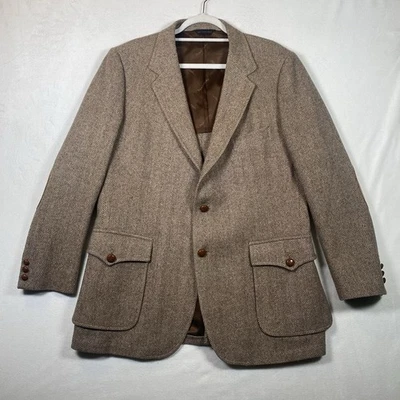 Vintage Pendleton Wool Blazer Jacket Brown Herringbone 100% Virgin Wool 1970s/80 - Image 1 of 4